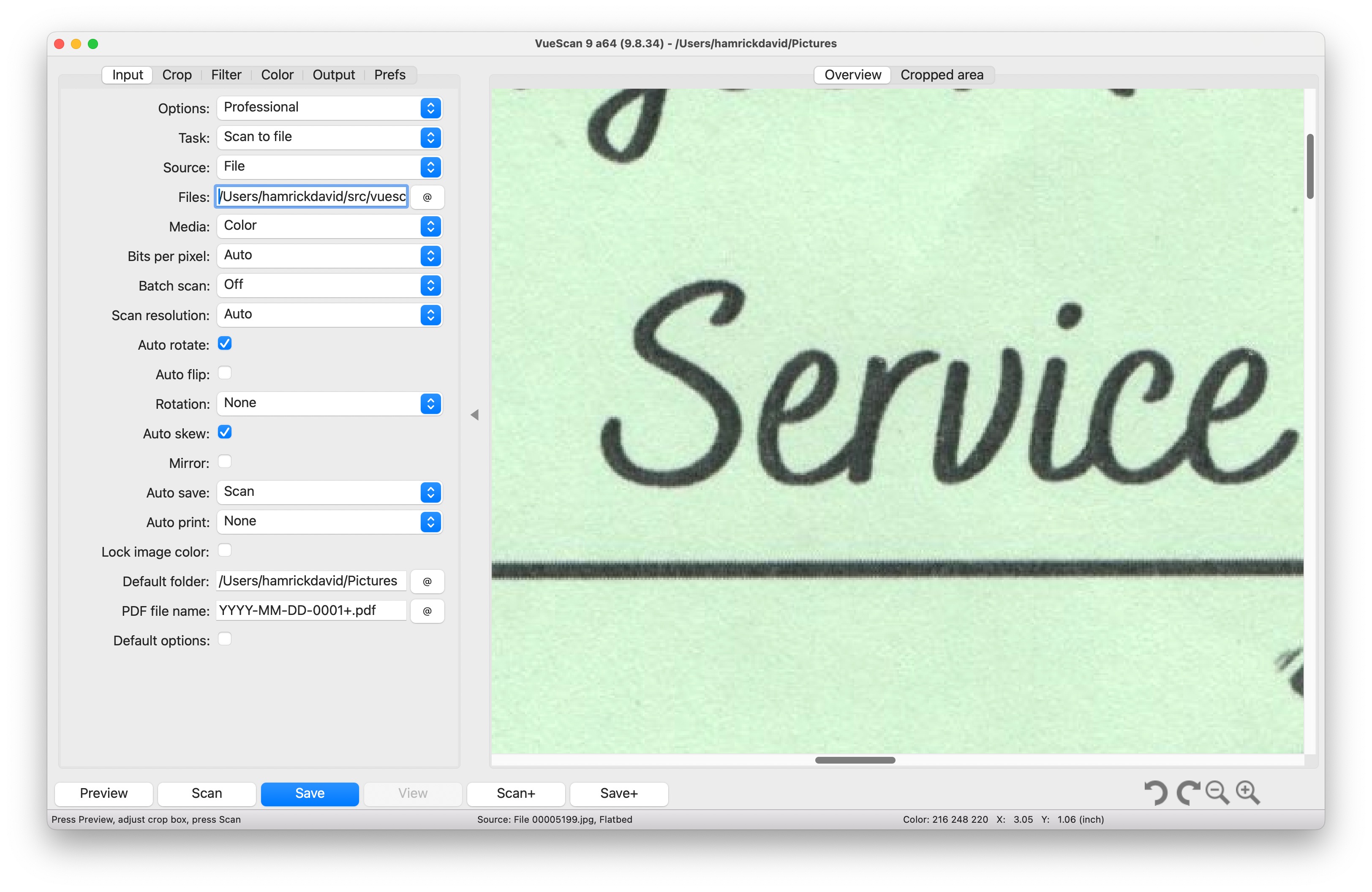 A text document scanned with VueScan in color scanning mode.