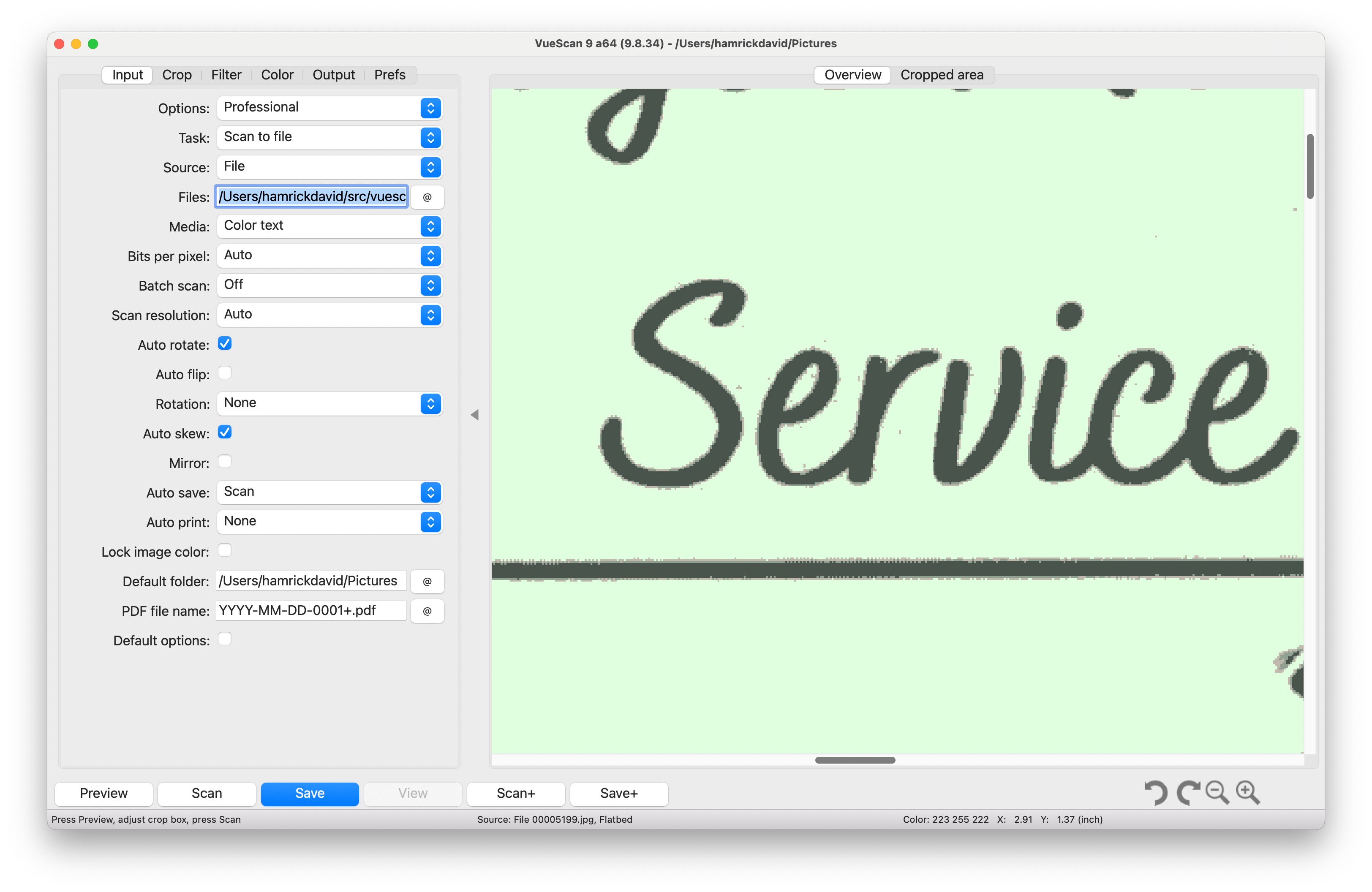 A text document scanned with VueScan in color text mode.