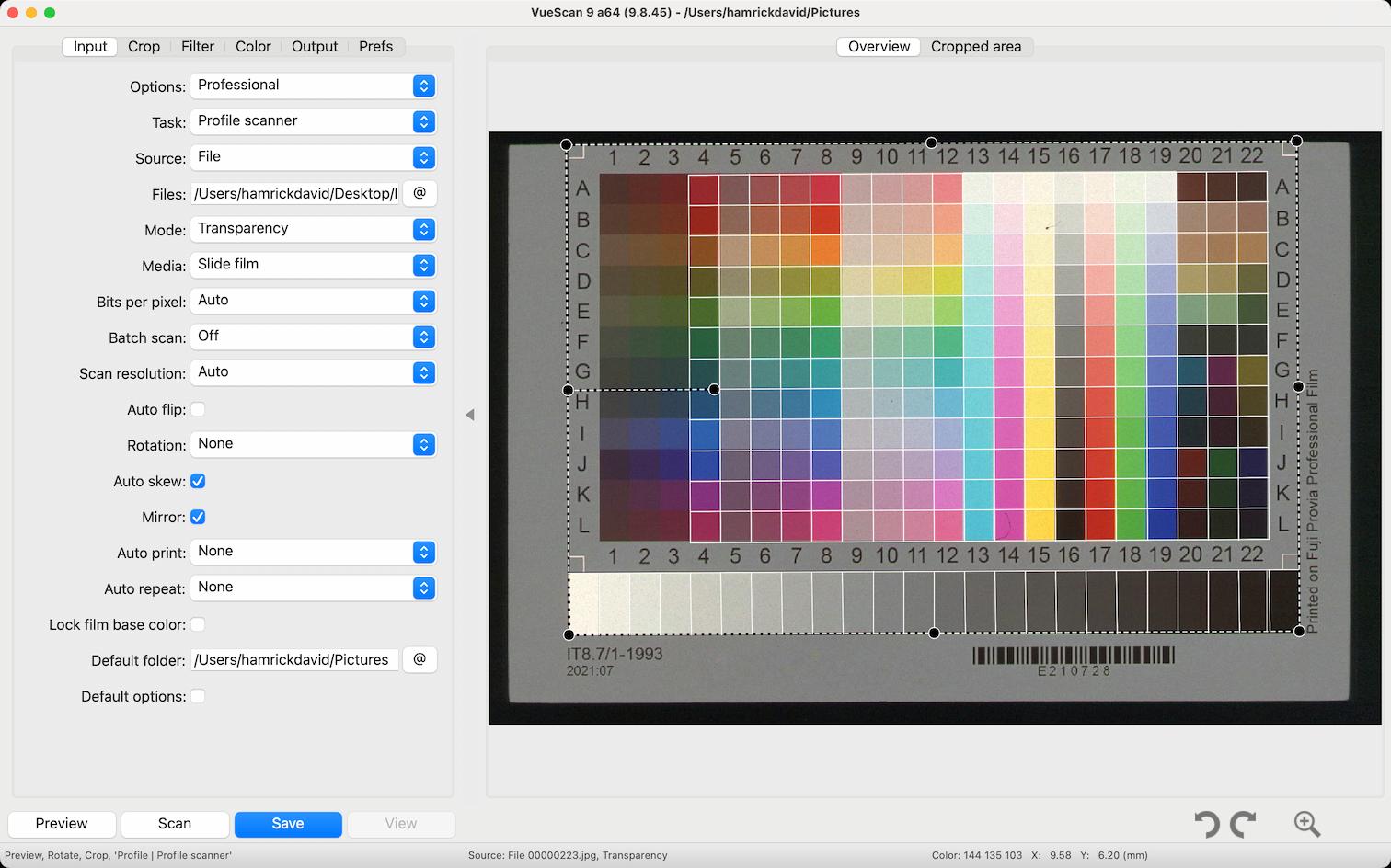 A screenshot of VueScan's IT8 calibration tool