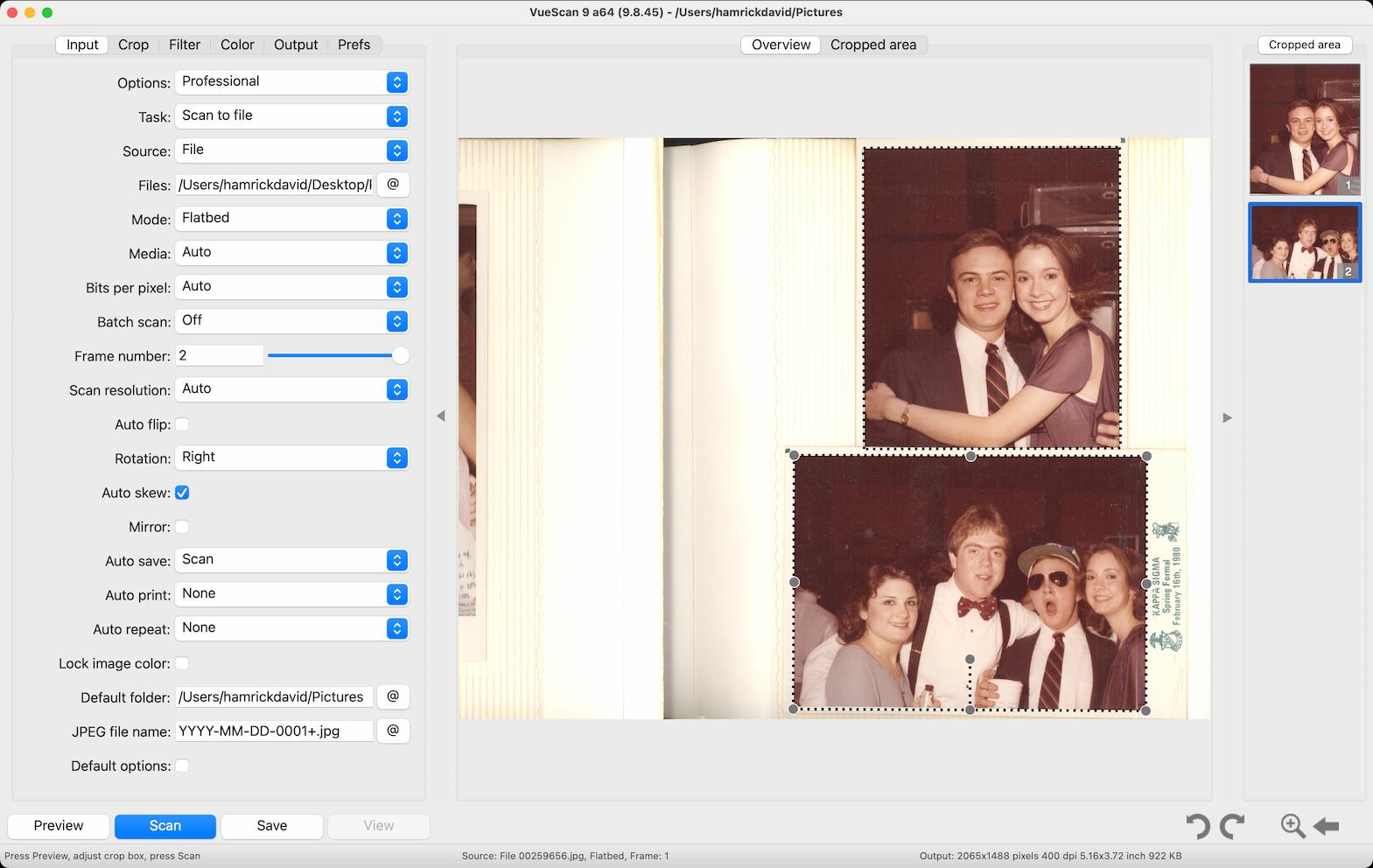 Screenshot showing difficult images being handled by VueScan